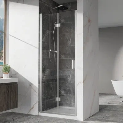 Hanni Glass Shower Door With 1/4 Inch 6mm Tempered Clear Glass, 30" Pivot , Zinc Alloy Hinges, 90 Opening  In Brushed Nickel