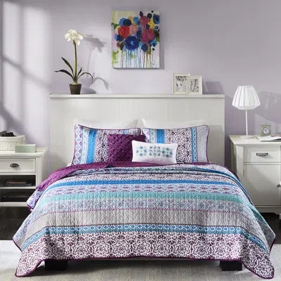 Hanni Global Theme Purple Reversible Quilt - Bedroom Adventure With Decorative Accents Elegant Touch
