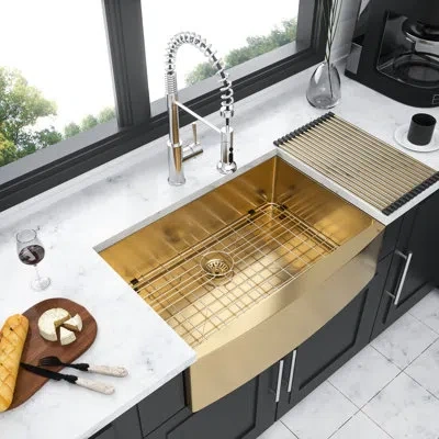 Hanni Gold 36" Sink - Stainless Steel 16 Gauge Apron Front. Smooth And Surface. Condensation Coating. R10 