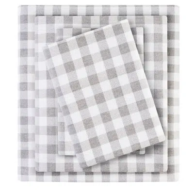 Hanni Gray Herringbone Check 4 Pcs Full Printed Cotton Flannel Sheet , And Cozy, Has Flat Sheet, Fitted Pi In Multicolor