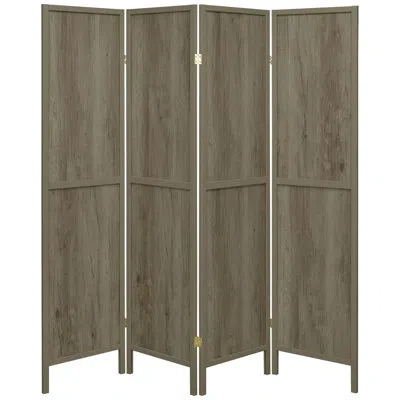 Hanni Grey Driftwood 4 Screen, Rustic Style, Grey, 71.33" H X 69.5" W 0.76" D, Pine & Room Divider, Finish In Olive