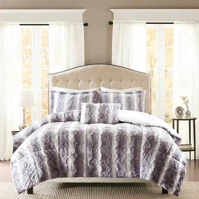 Hanni Grey Faux Fur Comforter - Full, Elegant Design Full Grey, , Warm Decorative Pillowcase