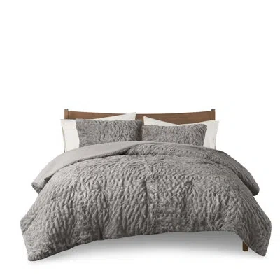 Hanni Grey Fur Comforter With 2 Shams For A Serene Bedroom, Full/queen Soft Relaxing