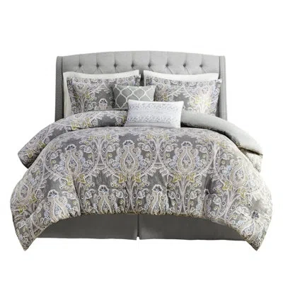 Hanni Grey King Comforter - 6 Piece With Coordinated Bedding Cotton For Embroidered Details