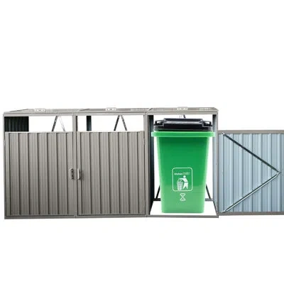 Hanni Grey Metal Outdoor Bin Shed For Trash - Holds 3 Cans, Built With Strong Galvanized Steel, Easy To Cl