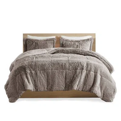 Hanni Grey Shaggy Comforter Mini For - , Warm & Fluffy, 2 Shams Long Fur Fluffy Texture, Machine Wash Cold