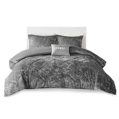 Hanni Grey Velvet Bedding With Top Duvet Cover Embroidery Pillow Sham