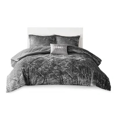 Hanni Grey Velvet Comforter - Filling With Throw Pillow And Decorative Sham Bedding In Luxury Includes Com