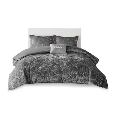 Hanni Grey Velvet Duvet Cover For Full Bed, Luxury Design With Button Closure, Machine Washable, Includes 