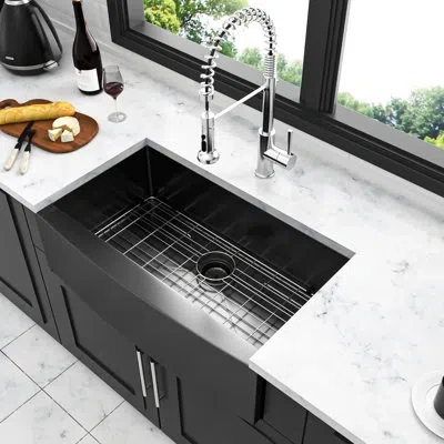 Hanni Gunmetal Black 33" Apron Front Sink, Stainless Steel 16 Gauge, With Construction And Easy Maintenanc In Silver