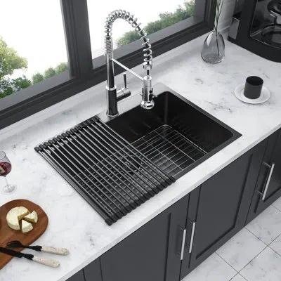 Hanni Gunmetal Black Kitchen Sink, 30x22 Inch, 16 Gauge Stainless Steel, 30" Drop In, Quick And Easy Insta