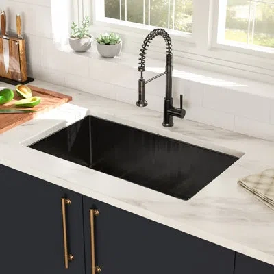 Hanni Gunmetal Black Kitchen Sink 33"x19"x10" - 16 Gauge T304 Stainless Steel, Undermount With Drain 33x19