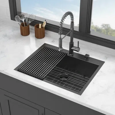 Hanni Gunmetal Black Topmount Basin Sink 28x22 - Stainless Steel 16 Gauge Single Bowl Resists Dirt Easy To