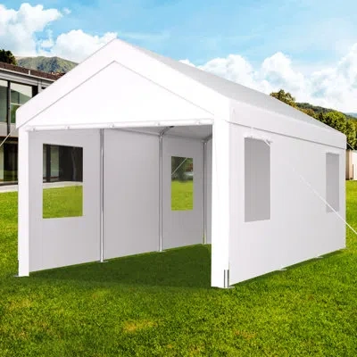 Hanni Heavy Duty Carport 10' X 20', Portable With 2 Doors And 4 Ventilated Windows, For Lawn Mowers In White