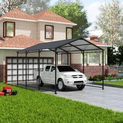 Hanni Heavy Duty Galvanized Metal Carport 1015 Ft - To Weather Changes Outdoor Vehicle Protection In 30.55