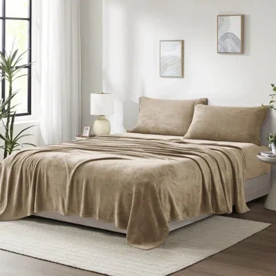 Hanni King 4 Pcs Sheet Taupe - 100% Soft And Cozy Brushed Both Sides With Flat Fitted Sheets 2 Pillowcases