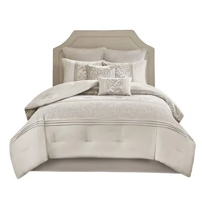 Hanni King Comforter 8 Piece - Embroidered & Pleated, Bedroom Style Bedding 8 , Printed In Gray