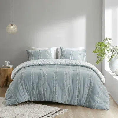 Hanni King/ King Bedding - Blush Cotton With Fine Details 3 Piece Comforter Quality Fabric In Aqua