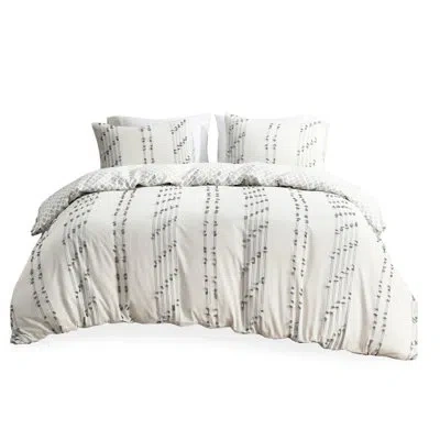 Hanni King/ King Cotton Bedding - Ground With Grey Hearts 3 Piece Duvet Cover King, & Theme In Ivory
