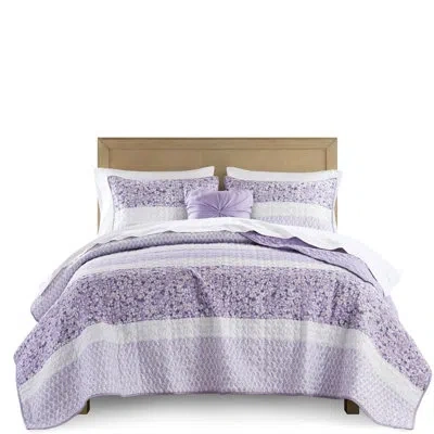 Hanni King/ King Seersucker Quilt , Throw, Printed Microfiber Seersucker, Three Floral Patterns, Gathered  In Multicolor