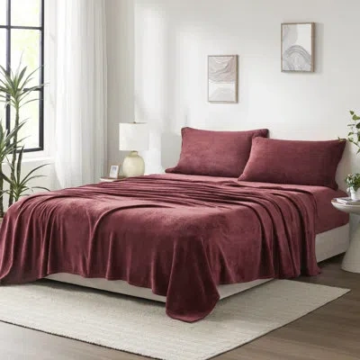 Hanni King Sheet , 4 Pcs Burgundy, 100% , And Comfortable, Brushed On Both Sides, Comes With Flat Sheet, F