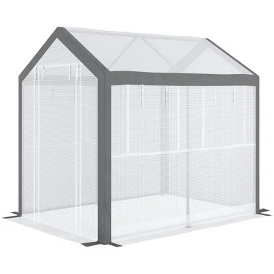 Hanni Large Outdoor Gardening Greenhouse 8'x6'x7.5', Walk-in With 6 Windows, 2 Doors & Weather- Cover, Whi In White