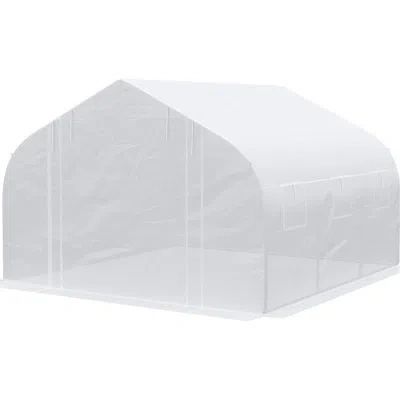 Hanni Large Walk-in Greenhouse 12x10x7, Galvanized Steel, White, With Mesh Ventilation For Flourishing Pla