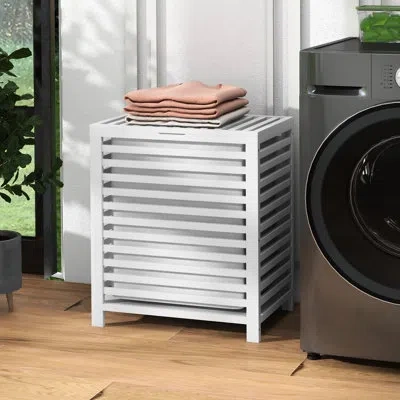 Hanni Laundry Bin With Cover And Removable Liner, 19.75x14.25x23.5 Inches, White, Space For Organized Clot