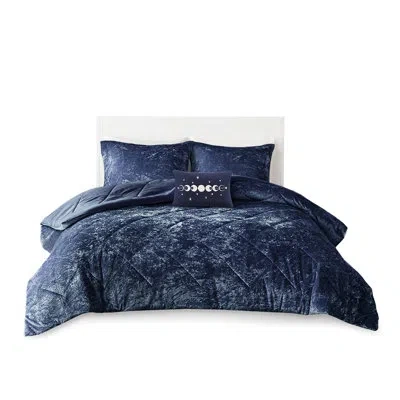 Hanni Luxurious Full Velvet Comforter In Navy, , Machine Wash & Steam Iron, Elegant Bedding Size Navy Comf