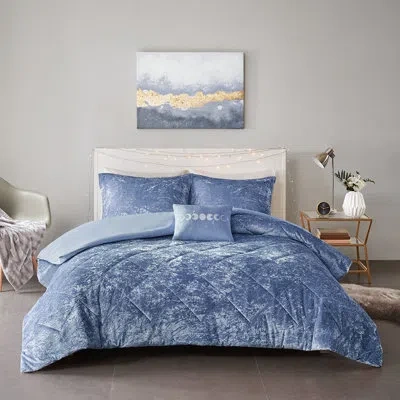 Hanni Luxurious Velvet Duvet Cover With Throw Pillow - Full, Blue Splendor Full Size Periwinkle Enchanting