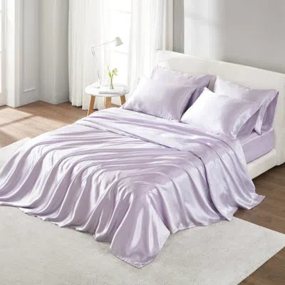 Hanni Luxury 6 Pcs Queen Satin Sheet In - Wrinkle , Soft Texture, Reduces Hair Breakage, Fitted For 16" Ma In Purple