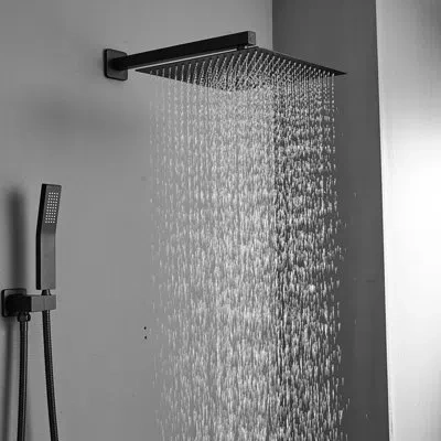 Hanni Luxury Bathroom Faucet - Wall Mounted Rainfall Shower With Black, Geometric Shape, Polish Contempora In Silver