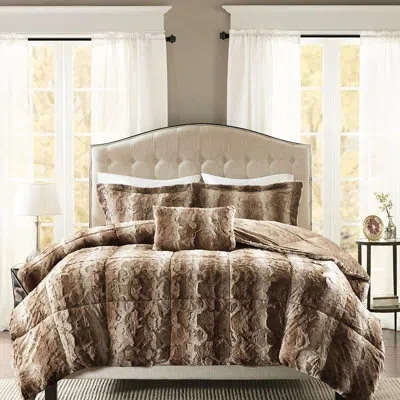 Hanni Luxury Faux Fur Comforter Full/queen Size - , Soft Comprises Comforter, 2 Shams, Pillow Brown Cozy F