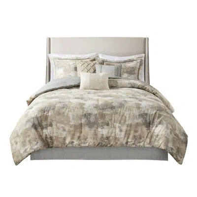 Hanni Luxury Textured Comforter For King - Gray Weave Fabric 1 Bed Skirt Cotton Blend Abstract Print & 2 D In Multicolor