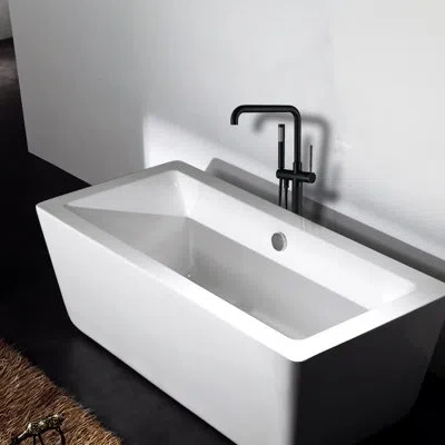 Hanni Matt Black Bathroom Freestanding Bathtub Faucet With Hand Shower - Metal Construction, Floor Mounted