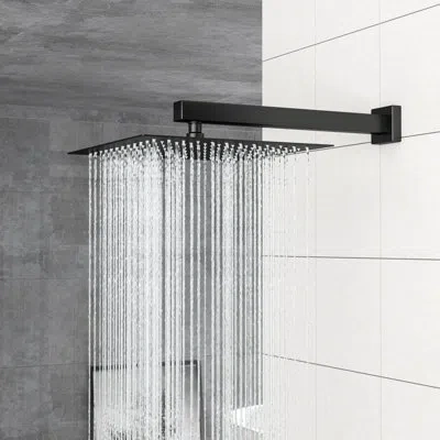 Hanni Matte Black 12 Inch Wall Mounted Square Dual Shower Head With - Balanced Valve, Rainfall 360 Rotatio