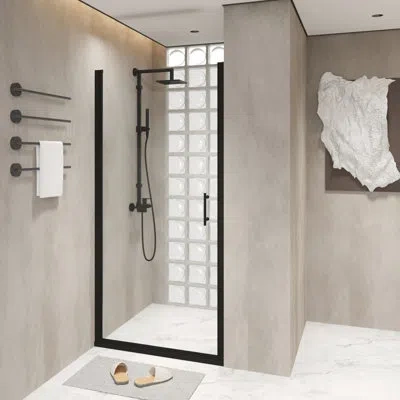 Hanni Matte Black Aluminum Half Frame 34"x 72" Pivot Shower Door With Film And Adaptable Swinging Setup La