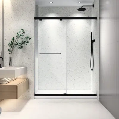 Hanni Matte Black Bathroom Shower Partition, 8mm Tempered Glass With Nano Easy Cleaning & Resistance, Soft