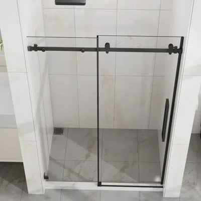Hanni Matte Black Shower Door, 1/4"  6mm  Tempered Glass, Waterproof Performance, Quiet Sliding In Bathroo