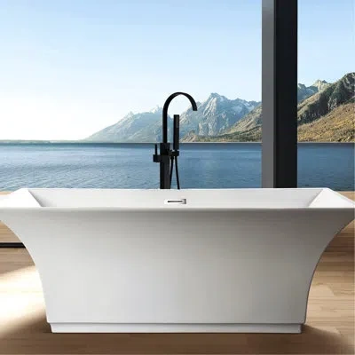 Hanni Metal Freestanding Tub Faucet With Hand Shower, Sleek Matte Black Solid Construction Shower