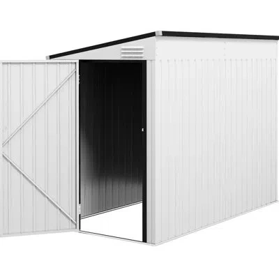 Hanni Metal Outdoor Storage Shed 4' X 7.7' - Lockable, Ventilated. Accommodates Lawn Mower, Bicycles. Galv In White