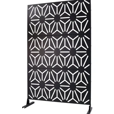 Hanni Metal Privacy Fence Panels 76" H48" W - Freestanding For Deck, Balcony, Patio, Stylish Screen Outdoo In Black