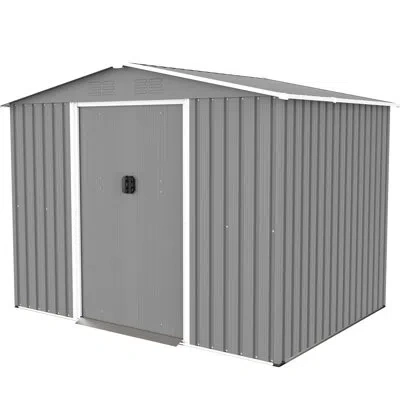 Hanni Metal Storage Shed With Lockable Door & Ventilation For Backyard Tools Outdoor Shed, Good Patio In Light Gray