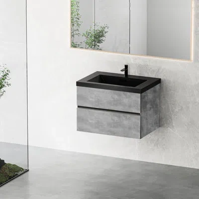 Hanni Modern Bathroom Storage Vanity 30", Grey With Black Quartz Sand Top And Bit Element In Water-resistant
