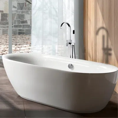 Hanni Modern Freestanding Bathtub Faucet And Hand Shower - Metal, Full Body Spray For Fashionable Bathroom In White