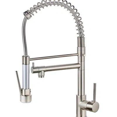 Hanni Modern Kitchen Sink Faucet, Pull Down , Brushed Nickel, Single Handle, Ceramic Filler Hot And Cold F In Silver