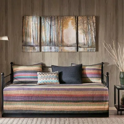 Hanni Multi Stripe Reversible Daybed Cover 6 Piece, Twin Mattress Cover, Includes , 3 Shams, Decorative Pi