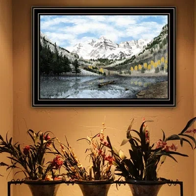 Hanni Multicolor Maroon Bells Wall Ornamentation - Black Framed Wood And Paper 27x19 Inches, 6 Lbs Made In