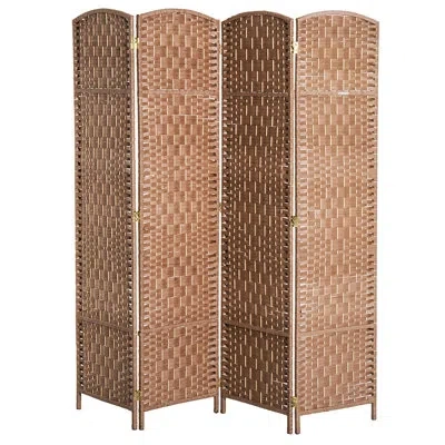 Hanni Natural Weave Privacy Partition 6' High. Artistic Work. Poplar Wood Frame. For Shops. 4 Panels With  In Brown