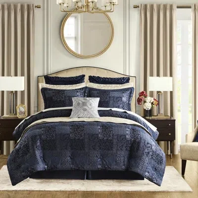 Hanni Navy 4 Pcs Queen Comforter - 2022 Upgraded Durability Process, . Hidden Zipper On Shams, 92"w X 96"l
